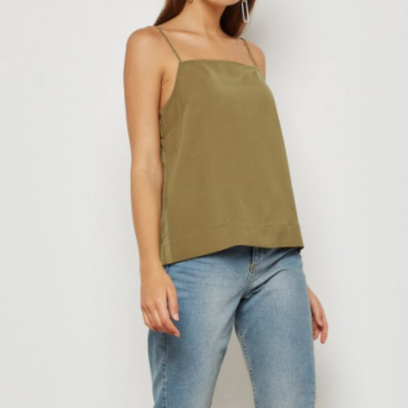 Topshop Square Neck Cami Top Khaki (US 6) - Picture 1 of 4